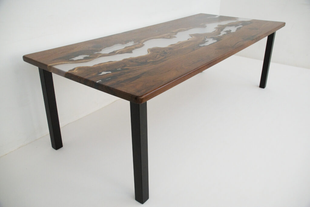 http://Distressed%20Walnut%20River%20Dining%20Table%20With%20Clear%20Epoxy%203