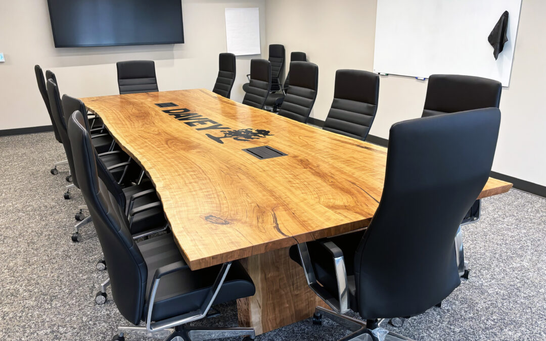 Live Edge Cherry Conference Table With CNC Logo