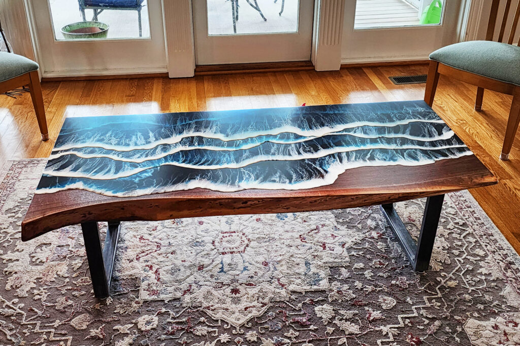 http://Ocean%20Scene%20Coffee%20Table%20With%20Live%20Edge%20&%20Walnut%20Wood%201940