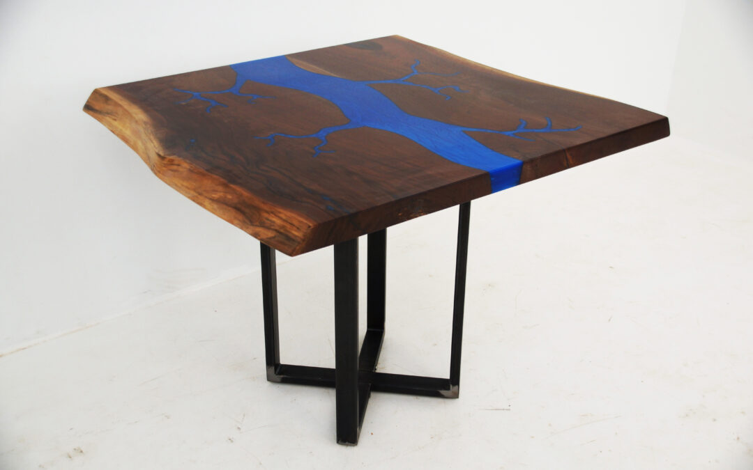 Live Edge Kitchen Table With Manmade Lake Carving