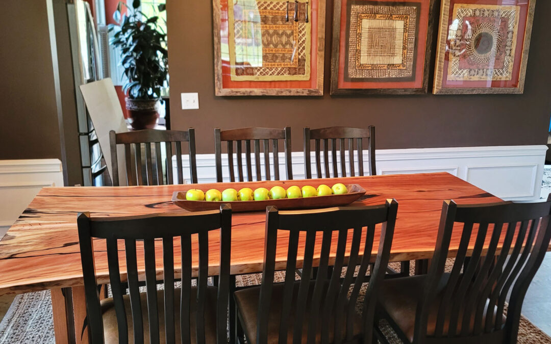 Sycamore Dining Table With Custom Wood Base With Black Resin